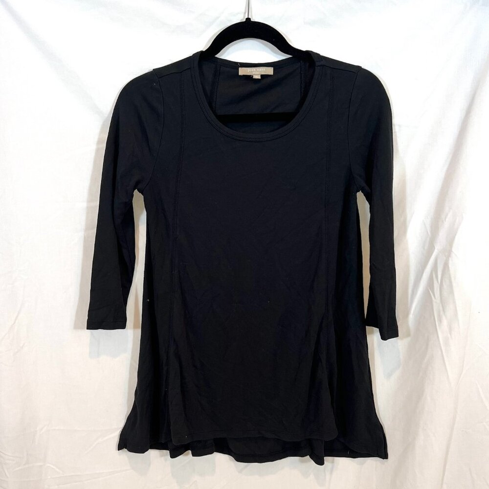 Joan Vass Studio Women's Black 3/4 Sleeve Structured Flare Top Size Small